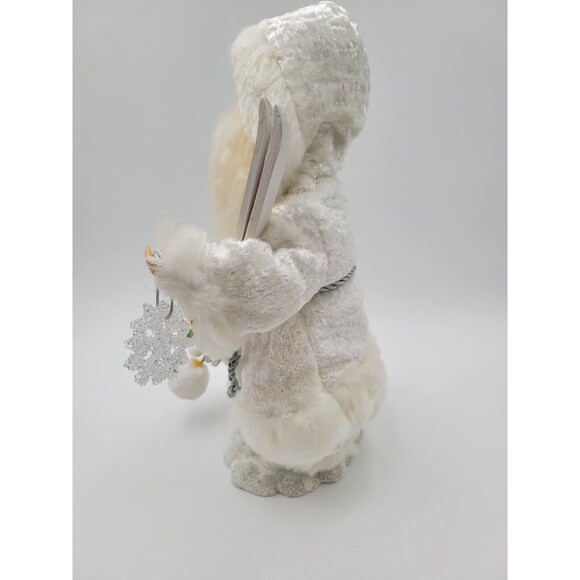 Standing Santa Claus Figure 12" Old World Style White Coat Holding Skis 12" - Picture 6 of 9